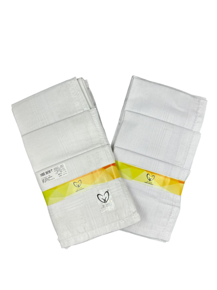 Womy Premium Pure White Cotton 1400 WW  | Luxurious Satin Border Handkerchief - Pack of 12 - Image 2