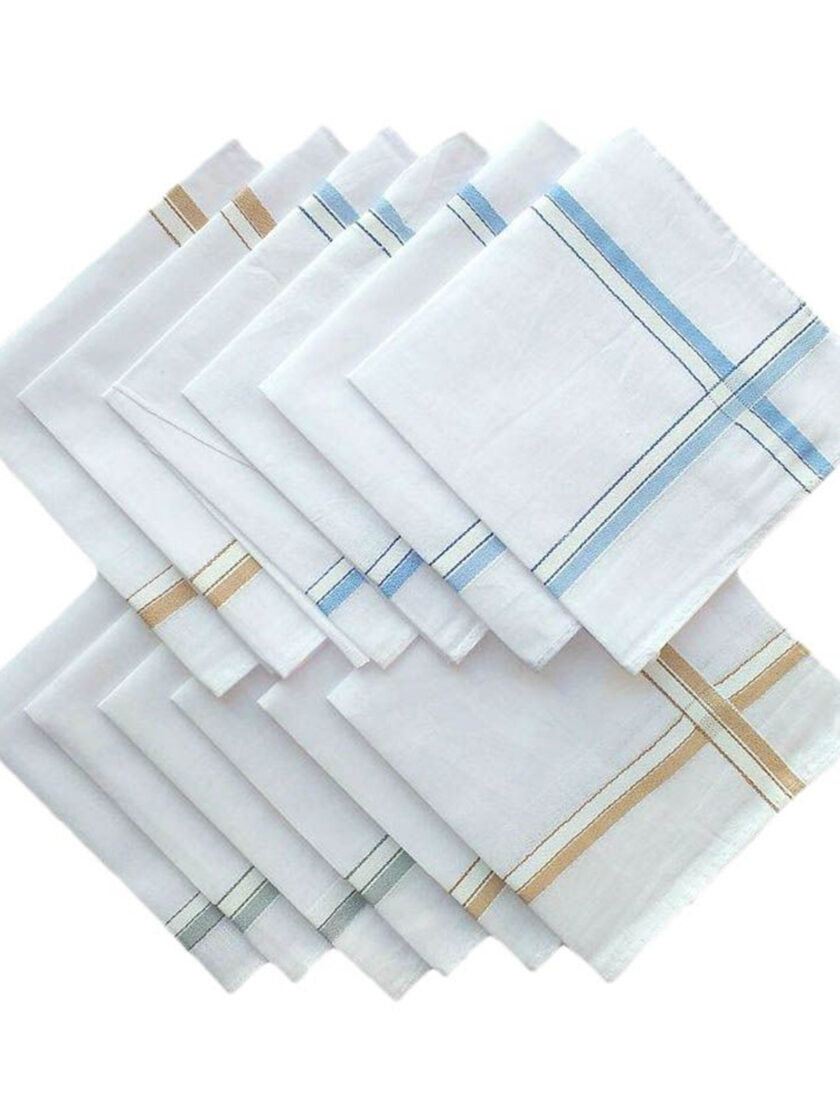 Womy Premium Pure White Cotton 2500 WB  | Luxurious Satin Border Handkerchief - Pack of 12 - Image 3