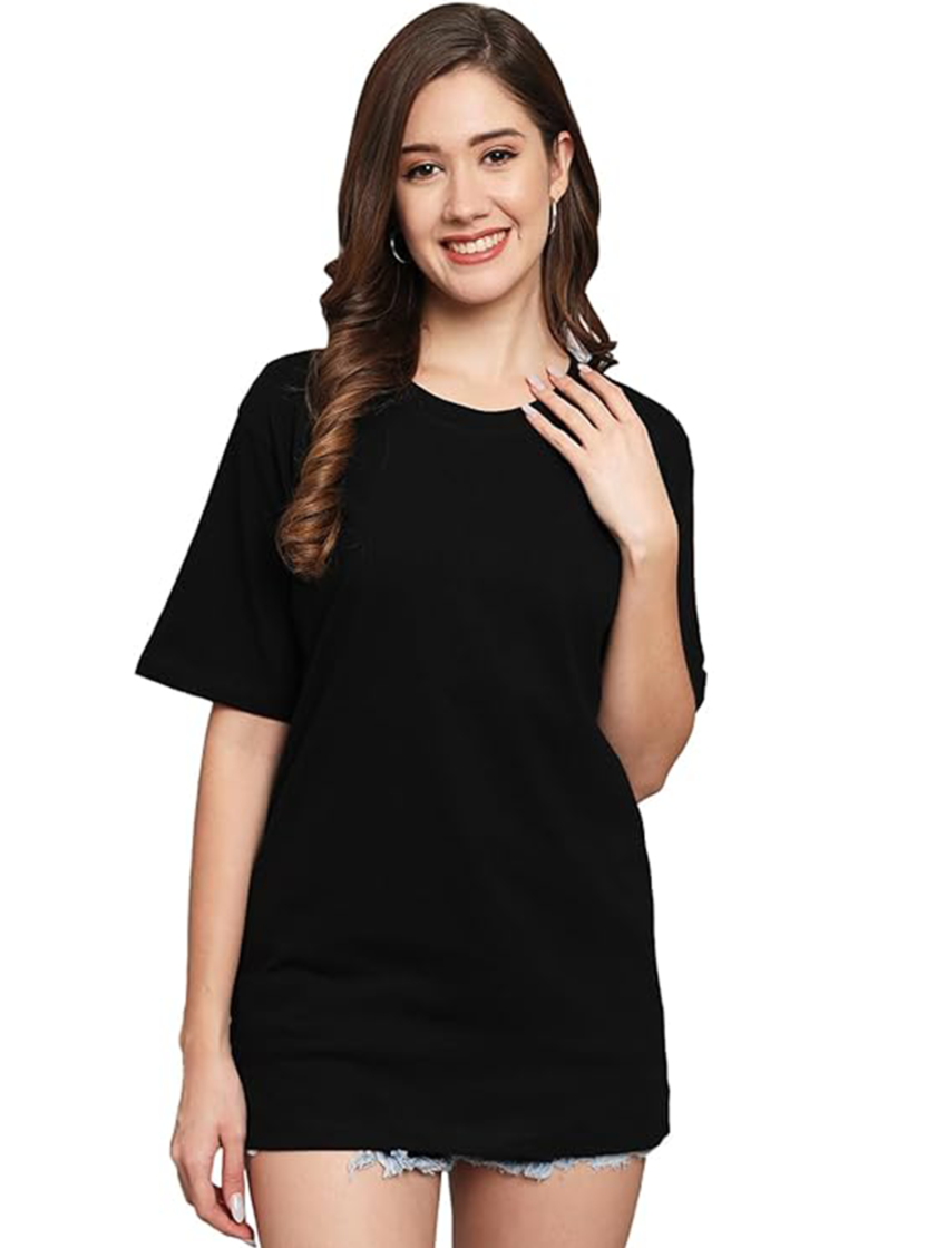 Womy Soft Plain Black T-Shirt for Women