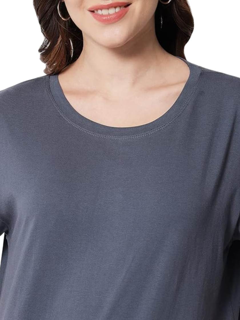 Womy Soft Plain Dark Grey T-Shirt for Women  | Premium Lounge Wear | Comfortable & Luxury All-Day Wear (29) - Image 5