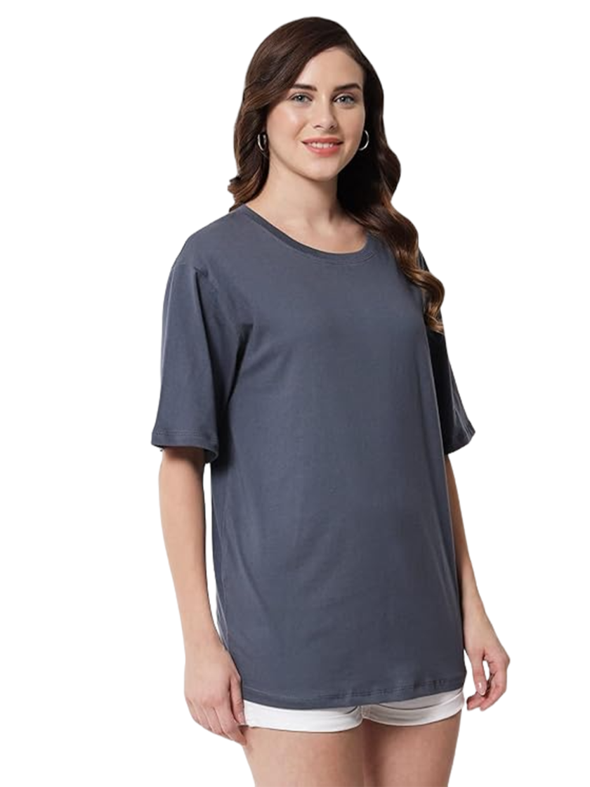 Womy Soft Plain Dark Grey T-Shirt for Women