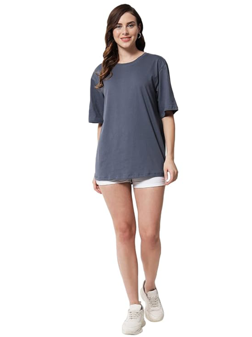 Womy Soft Plain Dark Grey T-Shirt for Women  | Premium Lounge Wear | Comfortable & Luxury All-Day Wear (29) - Image 3