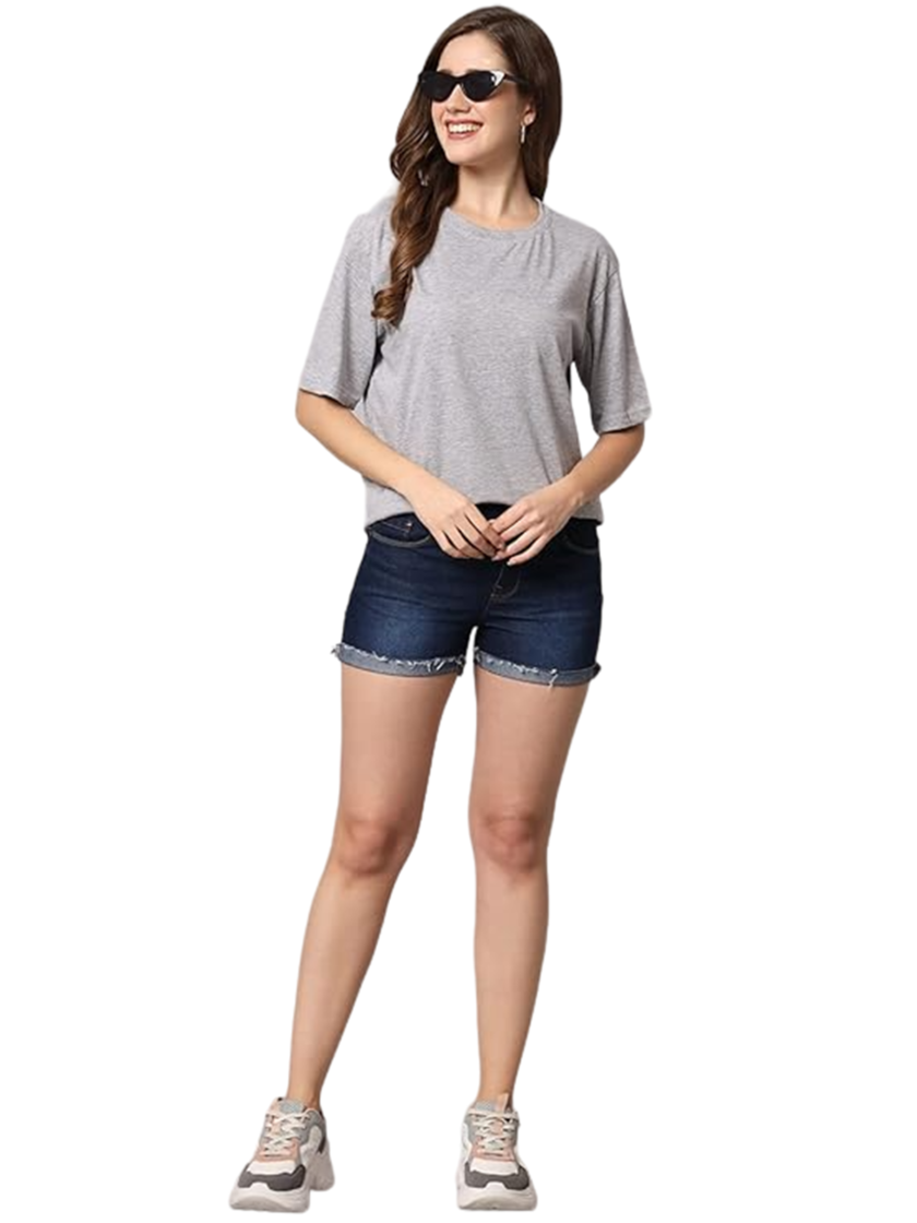 Womy Soft Plain Light Grey T-Shirt for Women  | Premium Lounge Wear | Comfortable & Stylish All-Day Wear (30) - Image 4
