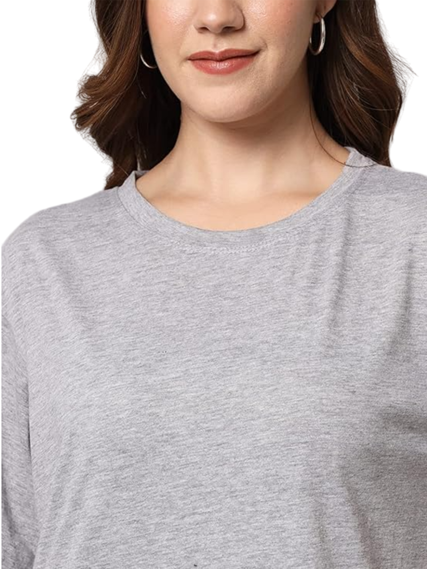 Womy Soft Plain Light Grey T-Shirt for Women  | Premium Lounge Wear | Comfortable & Stylish All-Day Wear (30) - Image 3