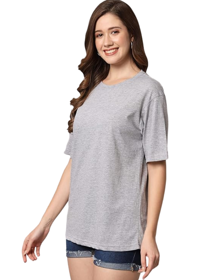 Womy Soft Plain Light Grey T-Shirt for Women