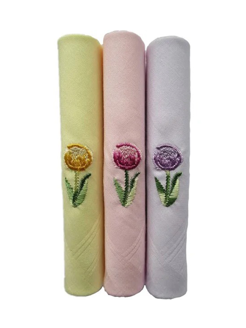 Womy Pure Cotton Embroidery Handkerchief | Luxurious Gift Set For Women | 6 Different Colours With Computer Embroidery - 2 Packs of 3pcs & 1 Pack of 6pcs Of 6 - Image 8